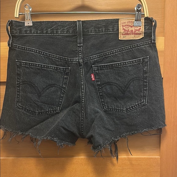 Levi’s Black Distressed Denim Shorts - Picture 2 of 3